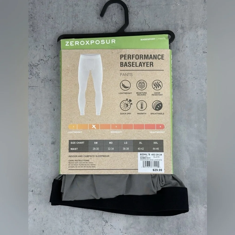 Zeroxposur Men’s Performance Base Layer Base Sport Thermal Pants Size 2XL‎ Gray